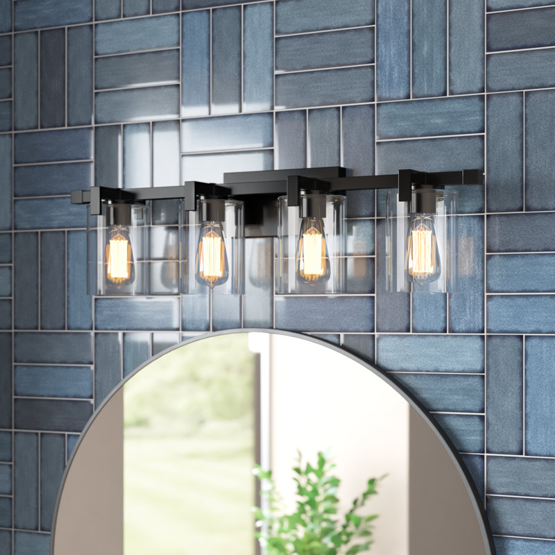 Hicklin 32 in. 3-Light Modern Dimmable Vanity Light with Clear Glass Shade, Black