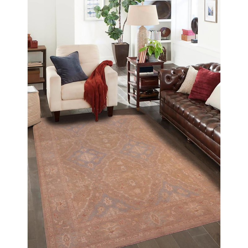 Tapis brun clair oriental en laine noué à la main 7 pi 11 po x 9 pi 8 po Oriental