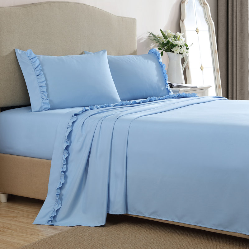 Swift Home Ruffle Hem 4-Piece Ultra-Soft Microfiber Sheet Set - Farmhouse, Shabby Chic, Feminine - Fits Mattress up to 14" Thick - Peach Fuzz, Durable, Easy Care