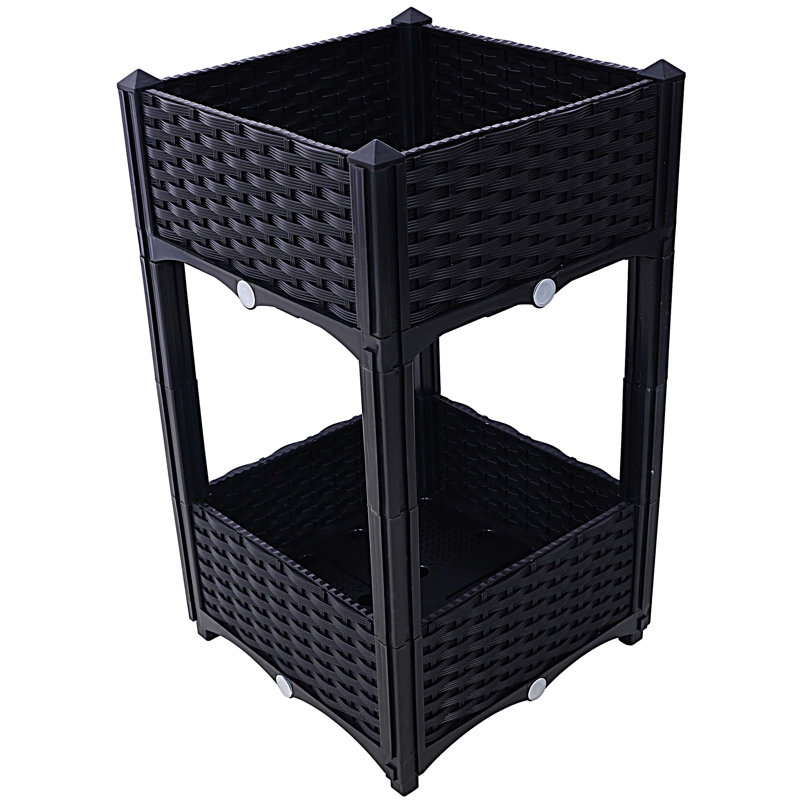 Planter Raised Beds - Elevated Planter Garden Box with Drainage Plug Raised Garden Beds for Vegetable/Flower/Herb Outdoor Standing Planter Beds Gardening Kit,Black,15.7"x15.7"x27.7"