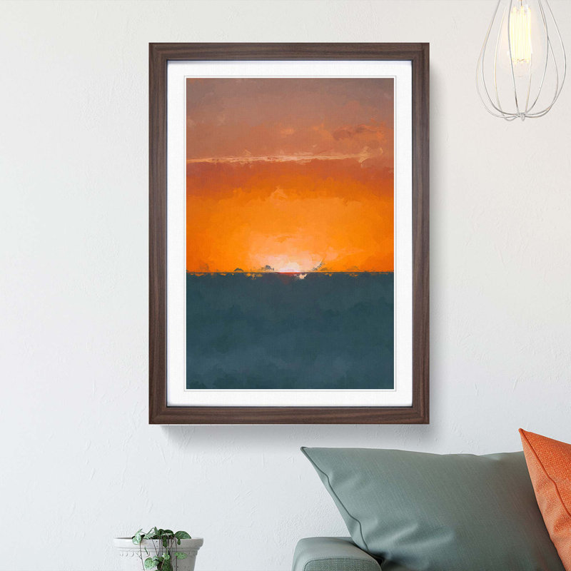 Sunrise Horizon in Abstract - Picture Frame Graphic Art Print, 65cm H x 48cm W x 2cm D, Walnut Framed