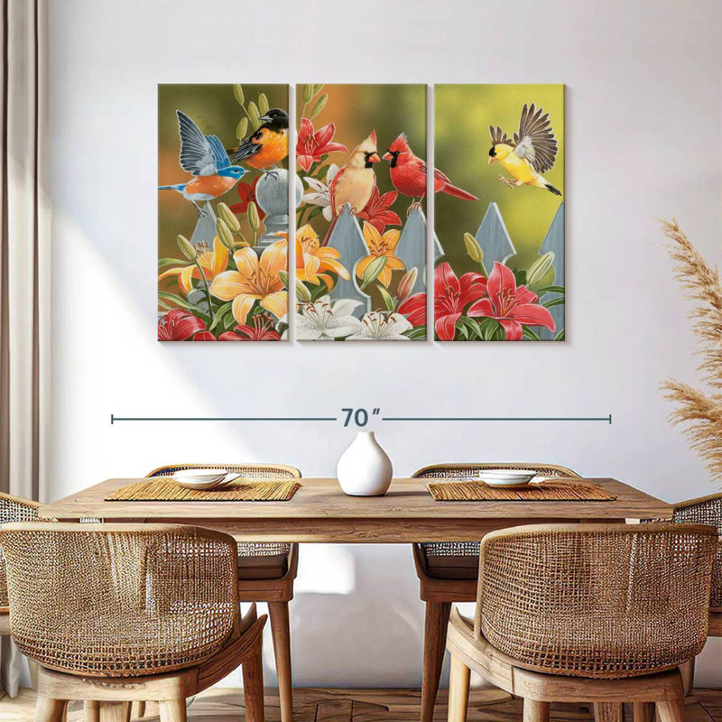 Backyard Birds With Daylilies, 36" H x 57" W
