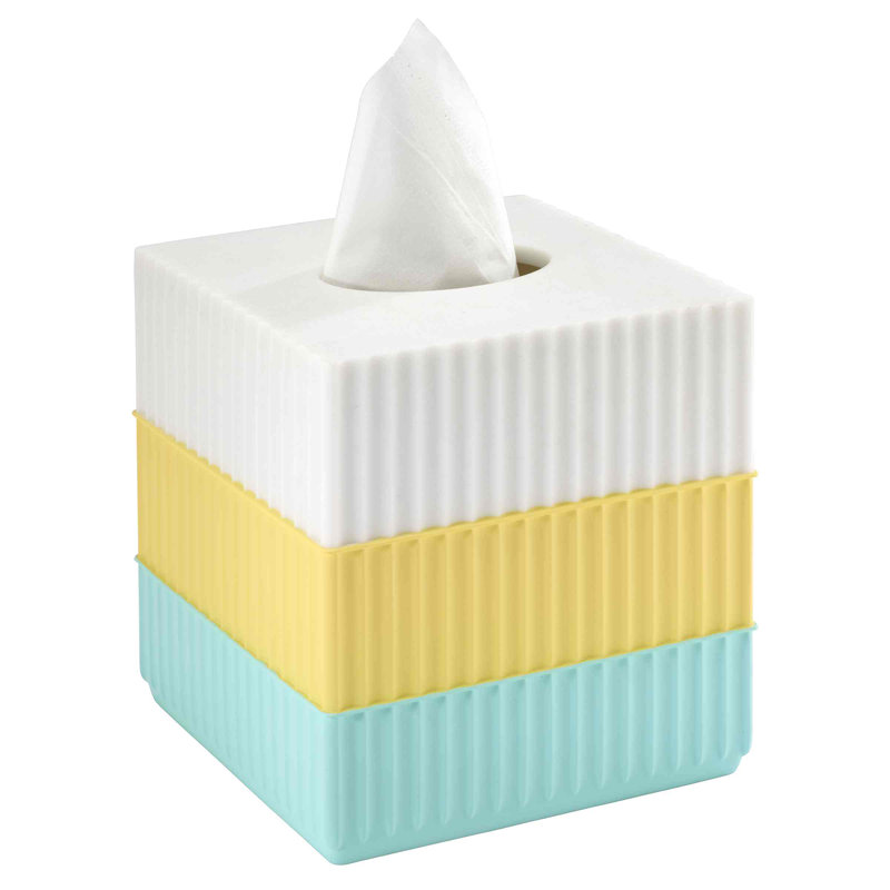 Aqua and Yellow Striped Resin Tissue Box Cover