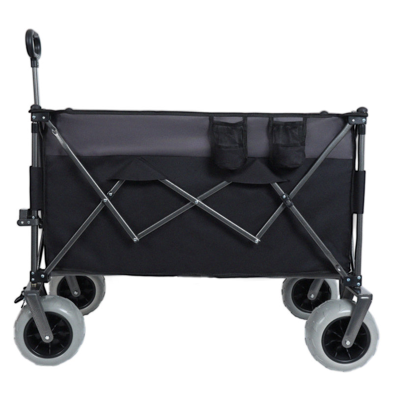 Chariot pliable robuste avec roulettes tout-terrain, capacité de poids de 480 lb, freins, poches et porte-gobelets