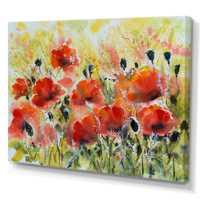 «Color Red Poppy Flowers», peinture sur toile encadrée, H 8 po x l 12 po x P 1,5 po, Toile tendue