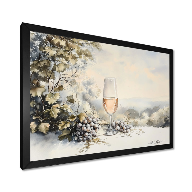«Grape Wine Chardonnay Glass II», reproduction d'art vin et champagne, H 12 po x l 20 po, Noir