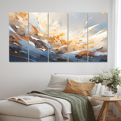 Orange Grey Symmetrical Sripes II - Cubism Canvas Art Print - 5 Equal Panels