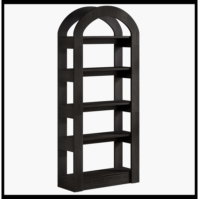 5-Tier Bookshelf, Wooden Bookcase Display Shelf With Arch-Shape, Black