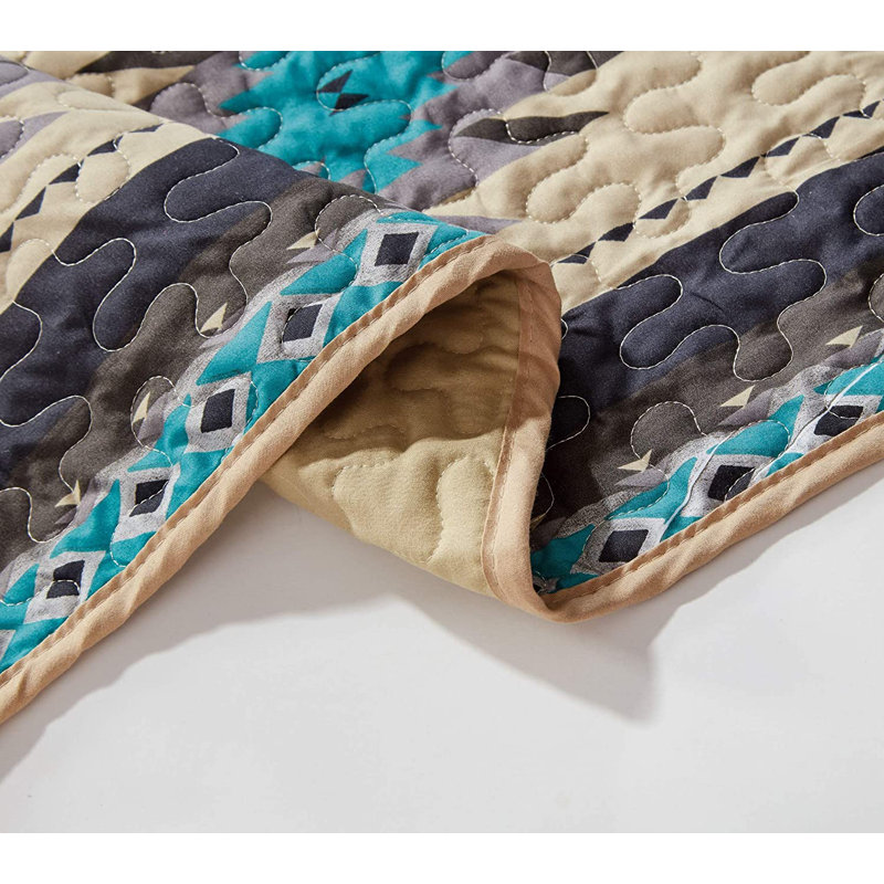 Southwestern Teal and Beige Geometric Twin Quilt Set