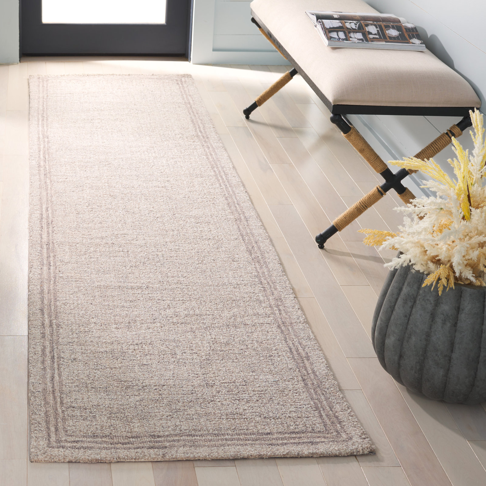 Gray Beige Hand-Tufted Wool Rug, Runner 2'3" x 9'