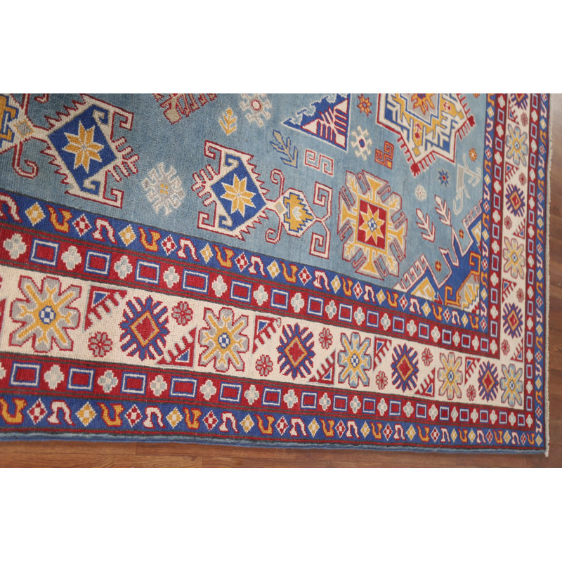 Tapis bleu clair fait à la main Kazak