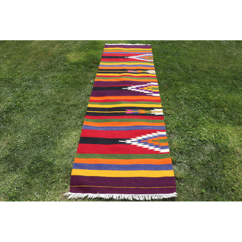 Tapis turc vintage fait à la main en mauve pour escalier et décoration de cuisine
