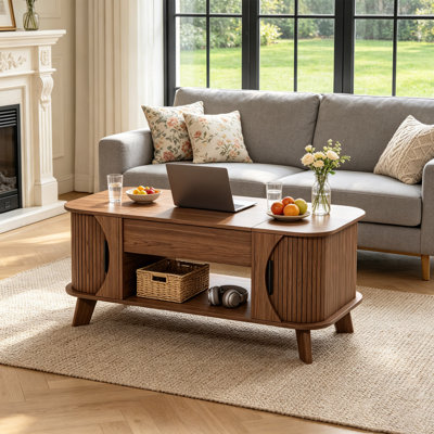 Table basse Mid-Century moderne à plateau relevable avec rangement, table centrale multifonctionnelle pour le salon