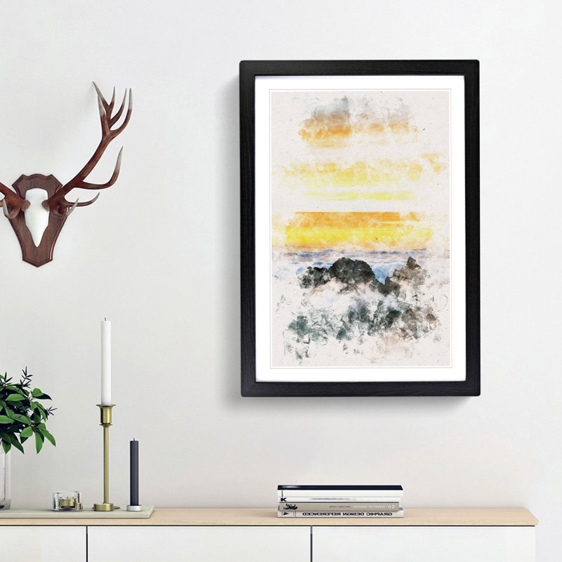 Mountain Peaks - Picture Frame Painting Print, Black Framed, 33cm H x 24cm W x 2cm D