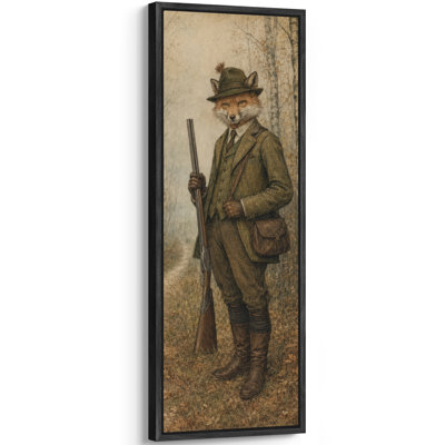 Vintage Woodland Fox Hunter Portrait Wall Decor - Large Framed Canvas Master Bedroom Wall Art Print
