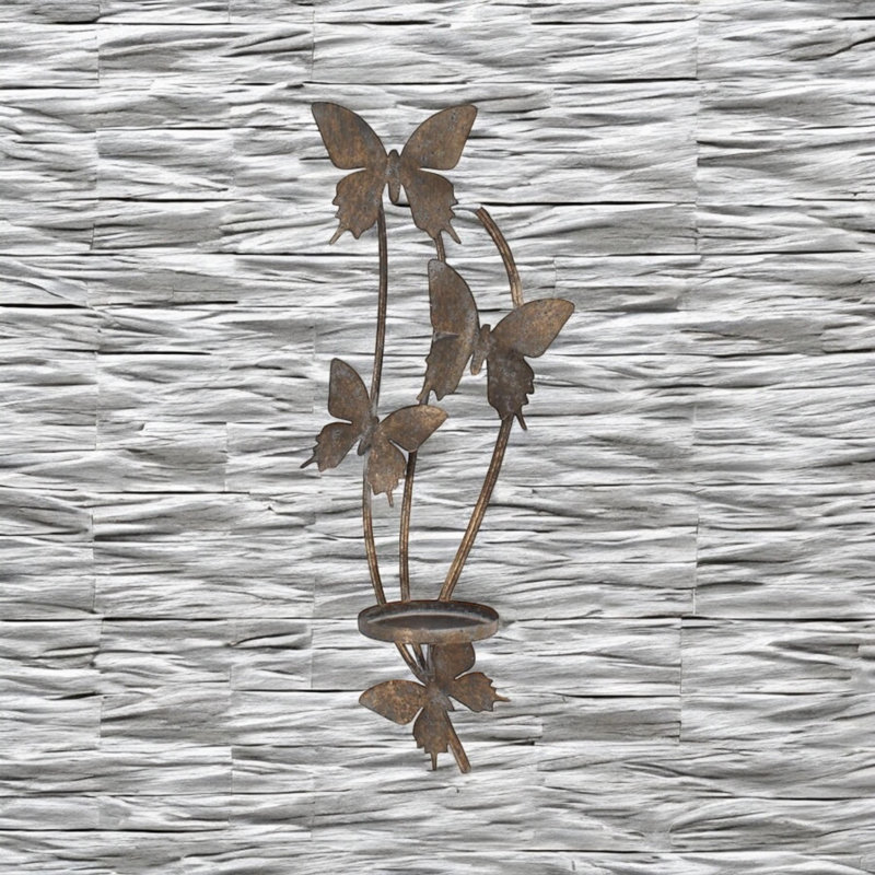 Metal Butterfly Wall Candle Holder | Antique Distressed Decorative Wall Mounted Candle Holder Home Accent