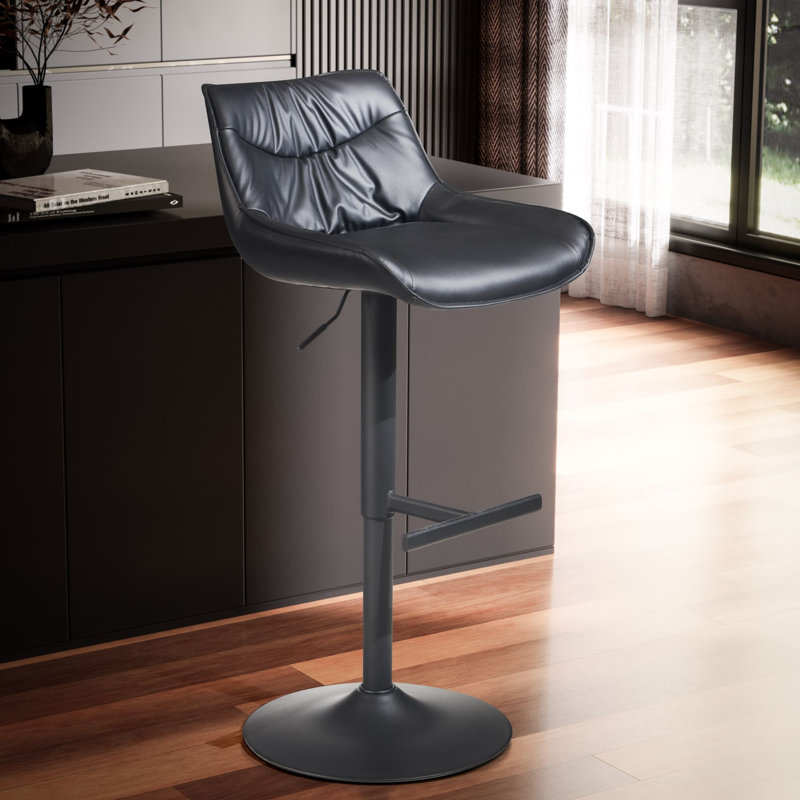 Creagh Swivel Upholstered Faux Leather Adjustable Height Bar Stool