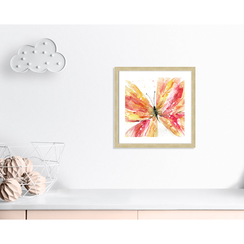 «Butterfly Flying II», art encadré, H 22,5 po x l 22,5 po x P 0,63 po, Cadre champagne