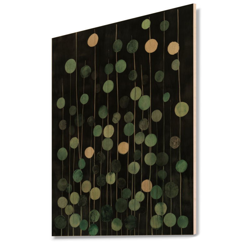 Brins de points verts - Art mural abstrait en bois, H 40 po x l 30 po, Rectangulaire