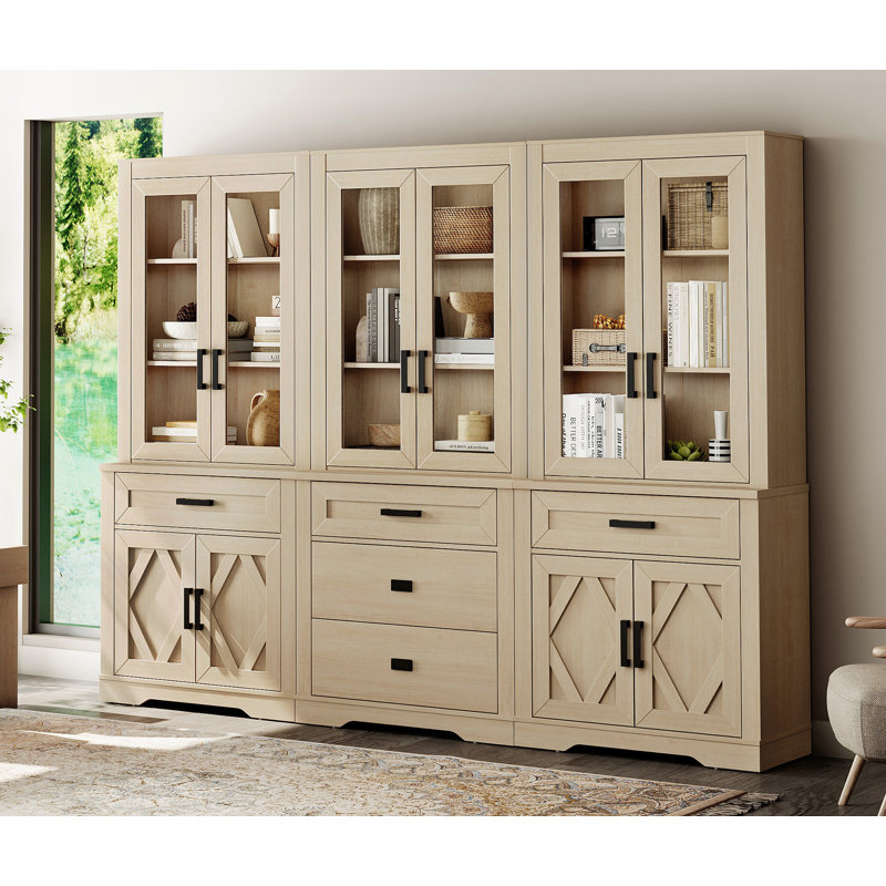 August Grove 3-Column Modern Farmhouse Bookcase Set With Adjustable ...