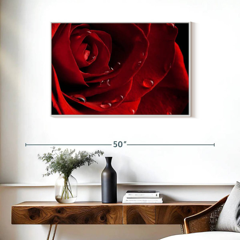 Rose rouge fraîche, Cadre flottant blanc, 37 po x 25 po