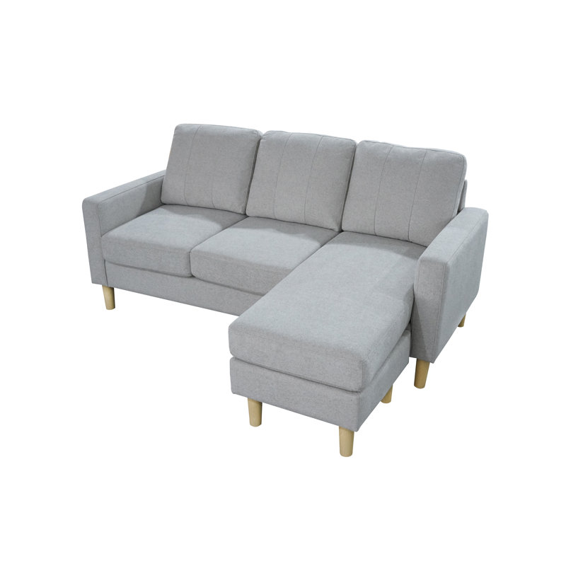 Valenzo Compact Reversible Chaise Sofa Modern 3-Seater L-Shaped Fabric Sofa, Grey Polyester