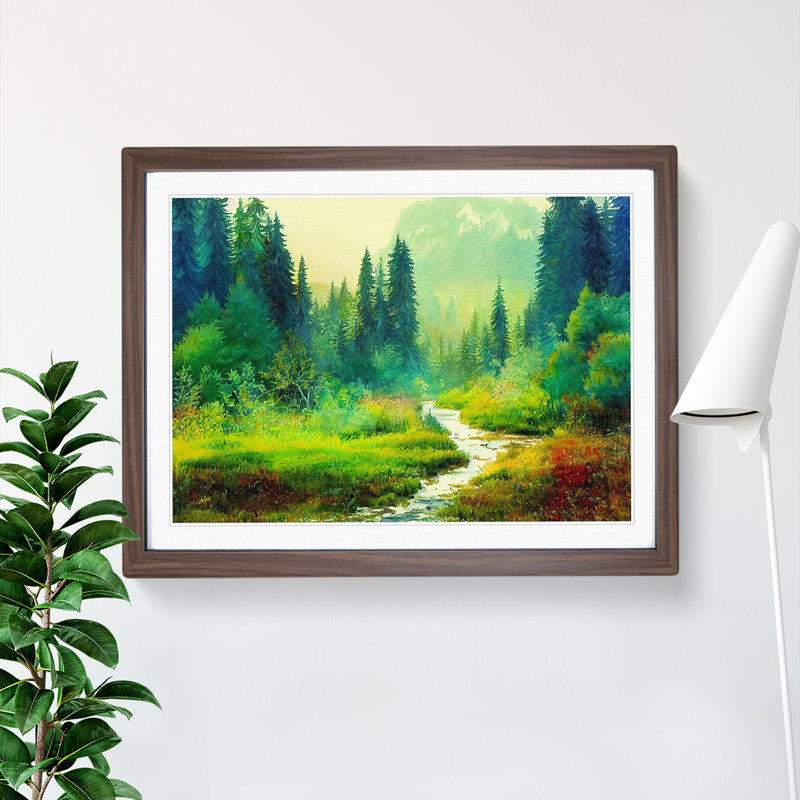 Summer Forest Watercolour Vol.2 - Single Picture Frame Painting, 34cm H x 46cm W x 2cm D, Walnut Framed