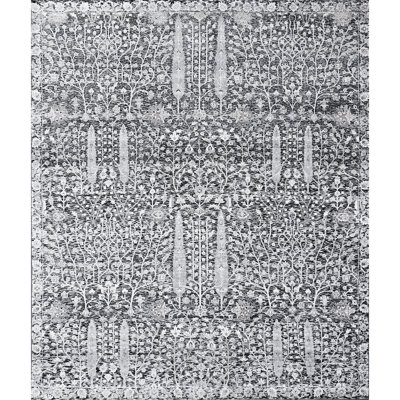 Tapis argenté et multicolore noué à la main de haute qualité