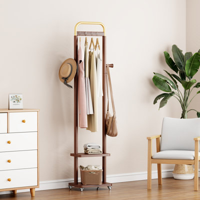 Portemanteau en bois d'hévéa massif de 180 cm (71 po) - Suspension en noyer peu encombrante pour entrée, chambre et bureau