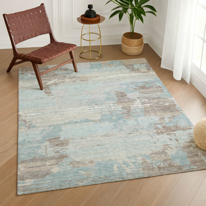Tapis abstrait lavable à la machine intérieur / extérieur ACN2646, Ciel, 3 pi x 5 pi