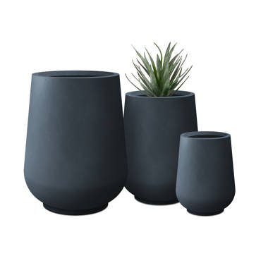 Kante 3 Piece 22.4, 20.4 and 18.1H Round Charcoal Finish Concrete Modern Tall Planters, Outdoor Indoor Decorative Plant Pots with Drainage Hole and