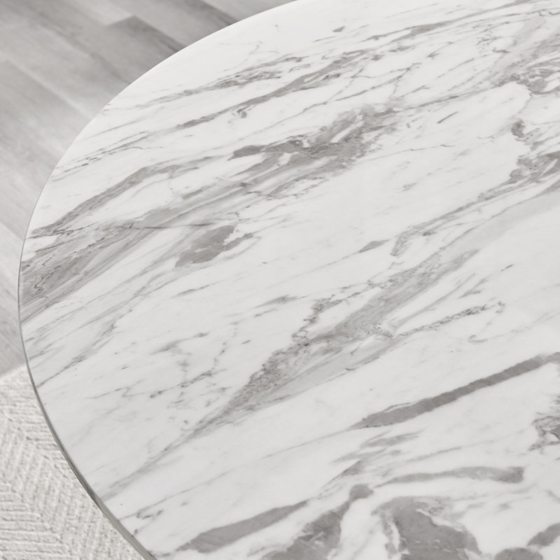 Tierra Statement Pedestal Round Dining Table - Luxury Modern Design, White Marble Top/White Base