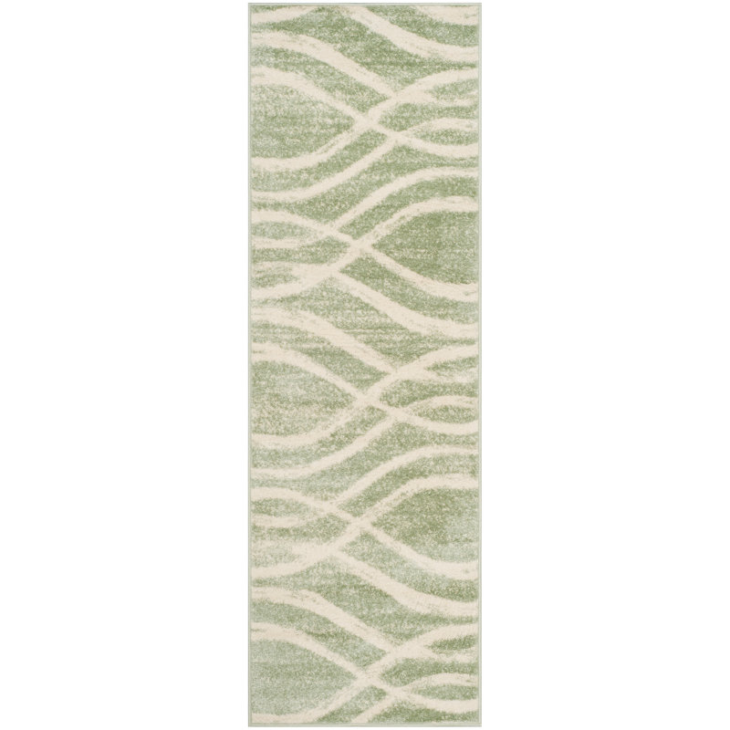 Tapis performance abstrait Shelva, Sage/Cream, Tapis de couloir 2 pi 6 po x 6 pi
