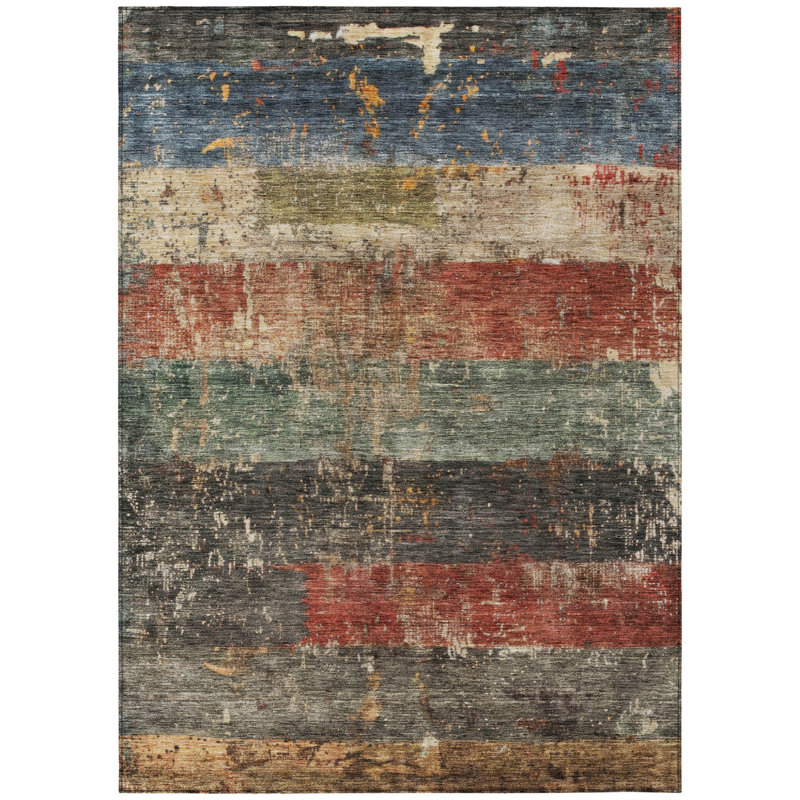 Tapis extérieur lavable rayé noir et terre cuite 8 pi x 10 pi