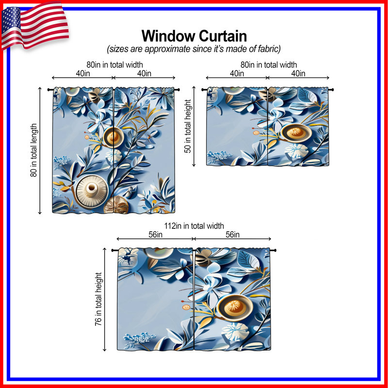 Rideaux à motif floral et voilage obscurcissant - 2 panneaux, 40in x 60in - 2 panels, Transparent