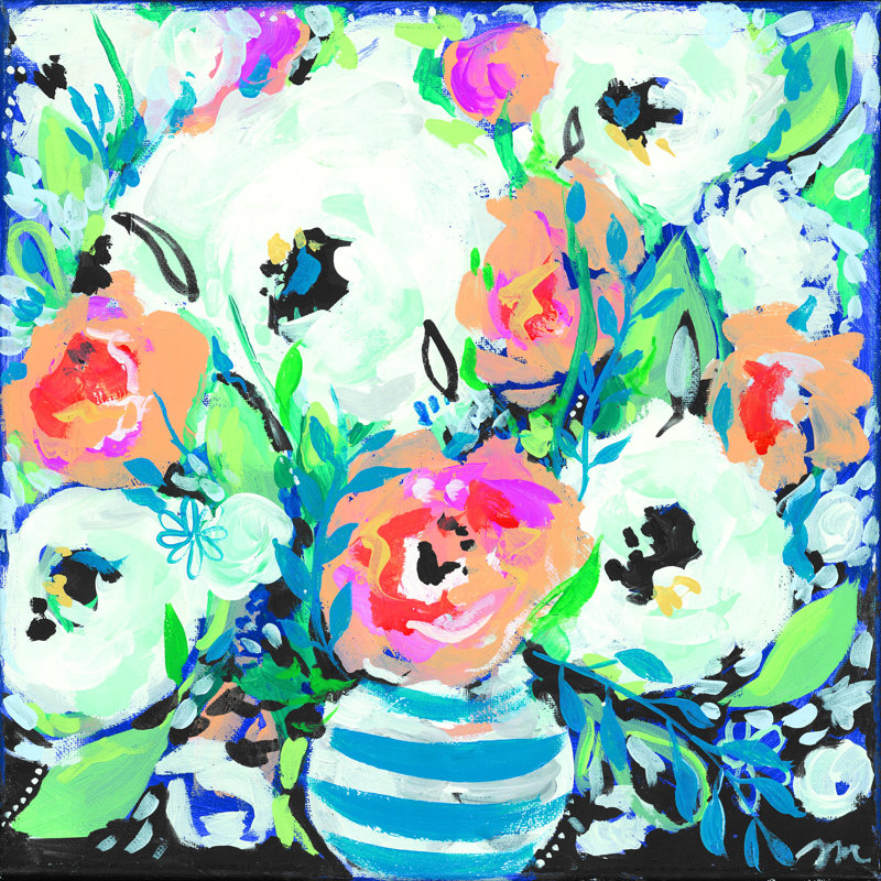 Fancy Florals par Jessica Mingo - reproduction, H 36 po x l 36 po, Oui, Papier avec cadre simple noir