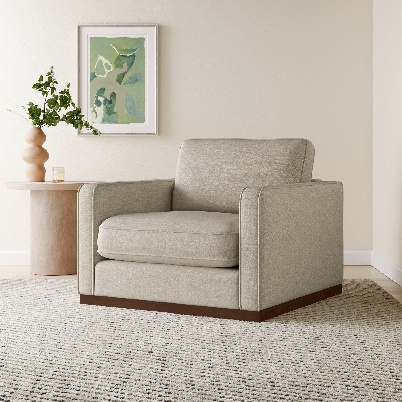Bobbi 41'' Wide Upholstered Armchair, Effie Flax Performance Weave