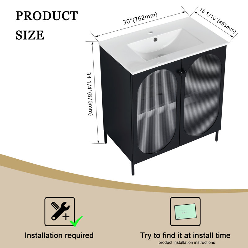 Meuble-lavabo simple avec plateau Emmasophia 30,03, Noir