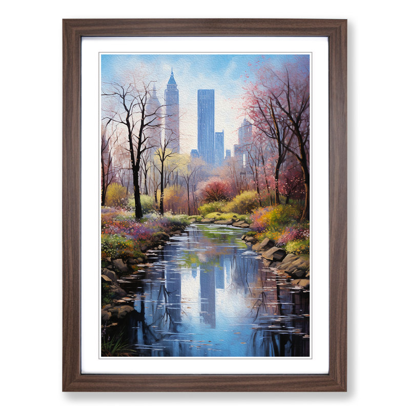 Central Park Realism - Single Picture Frame Print on Wood, Walnut Framed, 34cm H x 25cm W x 2cm D