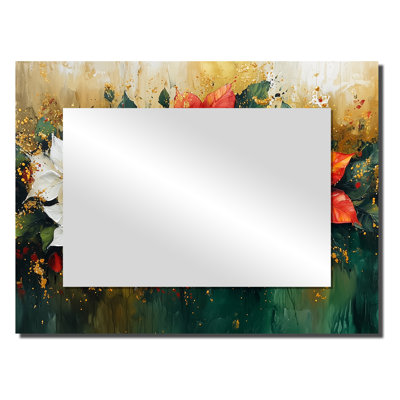 Été, couronne dorée de poinsettias I - Art mural miroir décoratif floral - imprimé sur métal