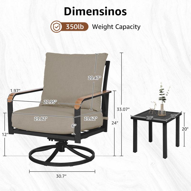 Nickita Seating Group, Swivel Rocking Chair with 6" Olefin Cushions, Black Frame/Shale Cushion, No