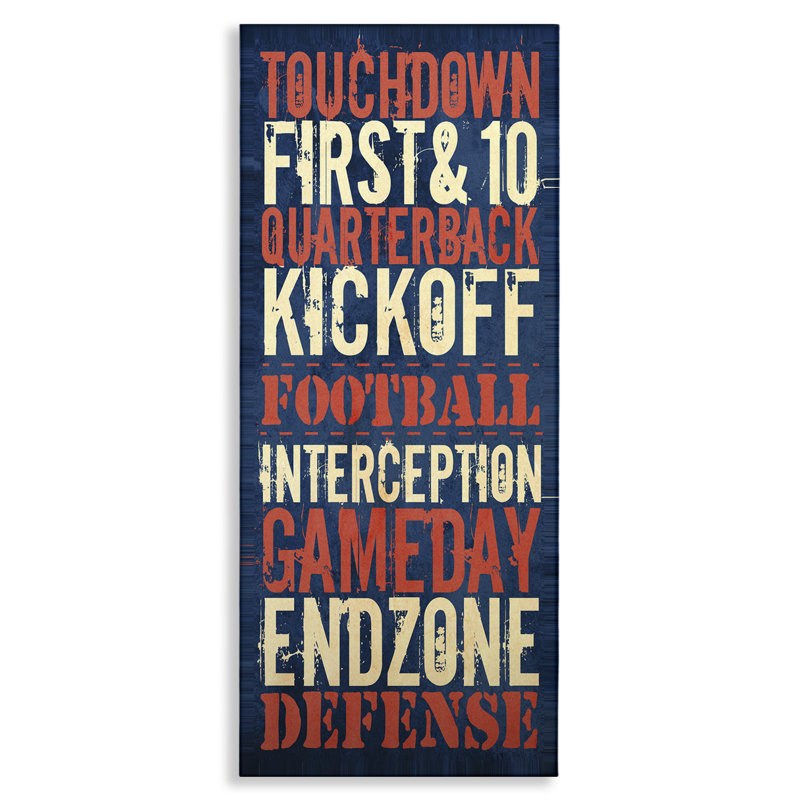 Art mural sur toile, "Rustic football phrases" par Christine Adolph, H 30 po x l 13 po