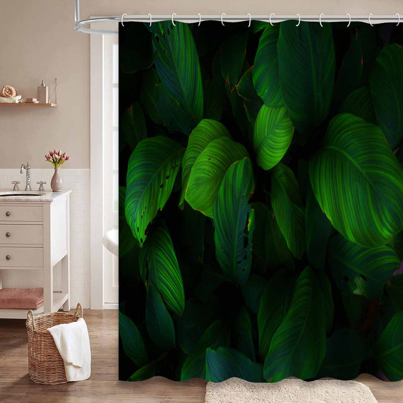 Feuilles ornementales vert, noir, forêt tropicale foncée, jungle, feuille avec 12 crochets, L 72 po x l 72 po
