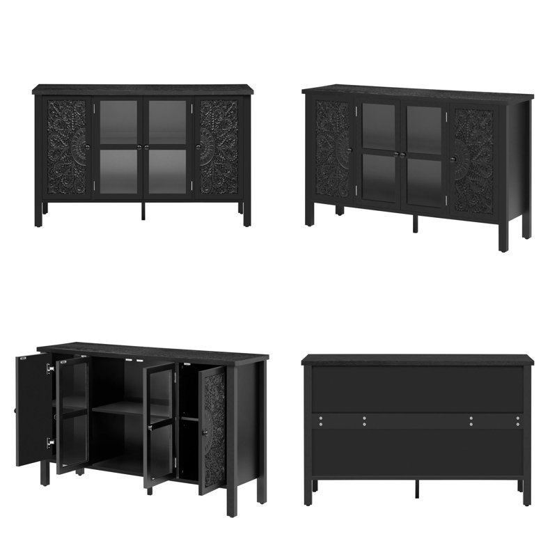Console multimédia avec 3 armoires spacieuses, Noir