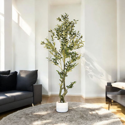4 Ft Faux  Tree With Branches And Fruits In Black Pot