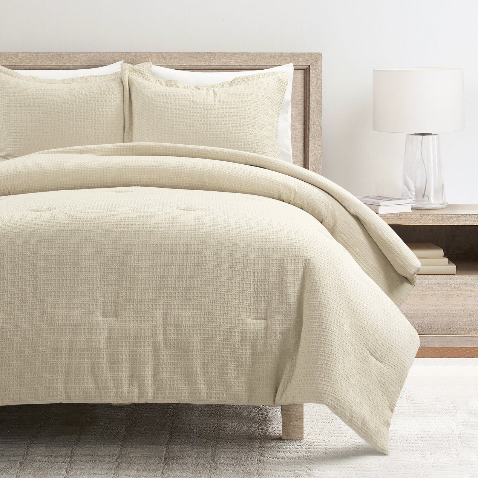 Bentwood Standard Cotton 3 Piece Comforter Set, King Comforter + 2 King Shams, Beige