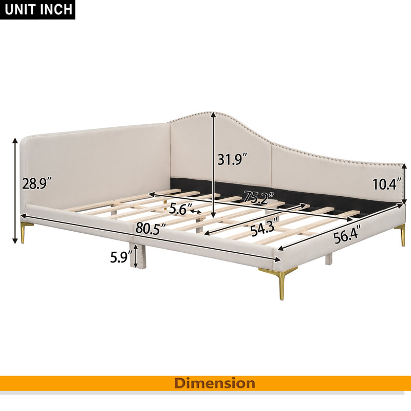 Upholstered Daybed With Headboard And Armrest, Beige,  Full/Double