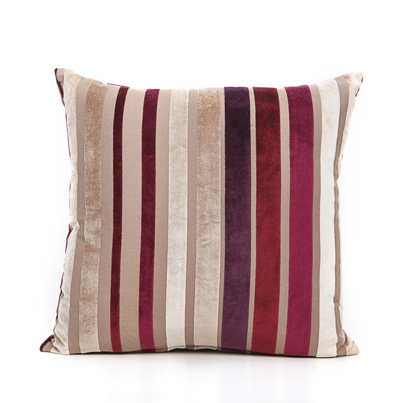 Velvet Stripe Cotton Blend Reversible Throw Pillow, Mauve
