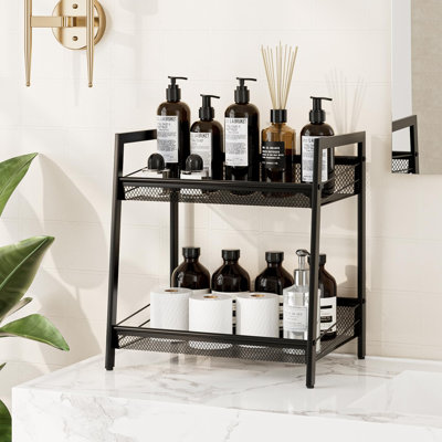 2 Tier Bathroom Shelf, Bathroom Organizer and Storage for Small Space, Free-Standing Metal Rack Shelves Waterproof for Kitchen, Bathroom