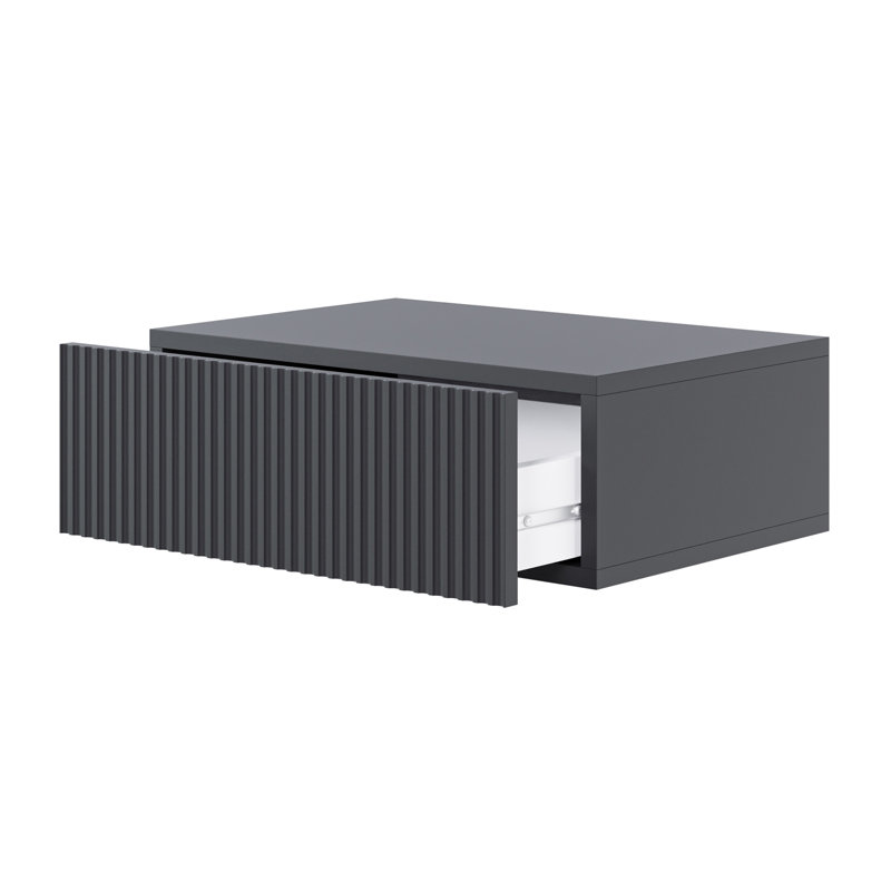 Celida Wall-Mounted Nightstand with Grooved Front and Drawer 50 cm Black